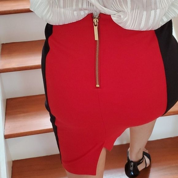 Michael Kors Blk Red Colorblock Panel Pencil Skirt - Picture 4 of 8